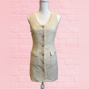 Tweed Cream Sleeveless Dress